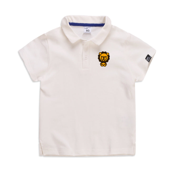 Children's Unisex Summer Elastic Cotton Solid Color Short Sleeve Cartoon Polo T-shirt