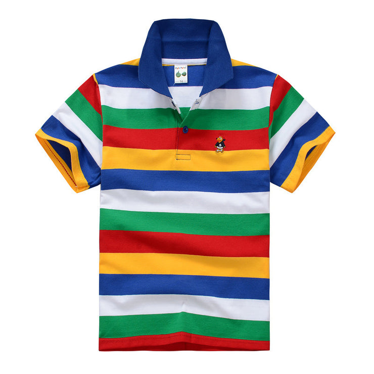 Children's CUHK T-shirt Cotton Striped Lapel Polo Shirt