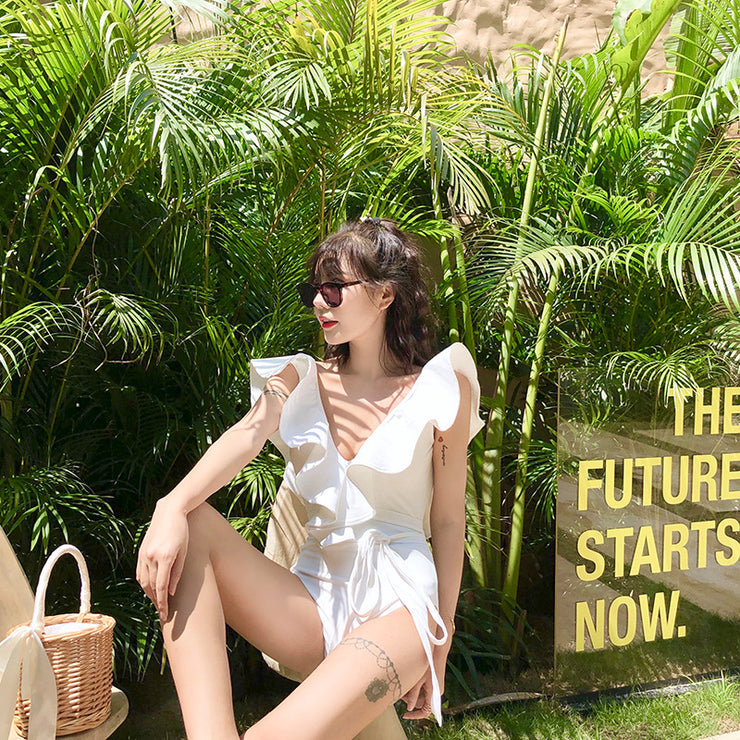 Lotus leaf one-piece bathing suit