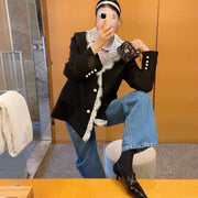 Pearl Button Lace Lace Lapel Blazer Women