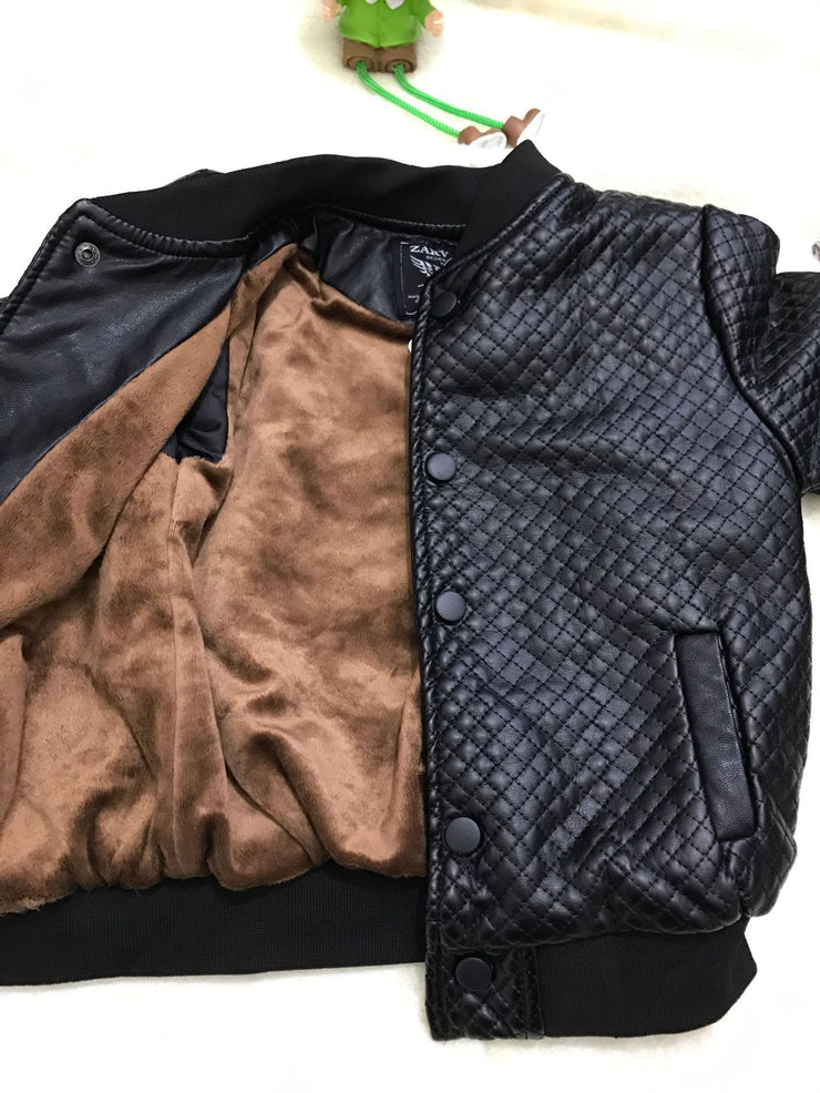 Boy's Round Neck Leather Baby PU Leather Jacket