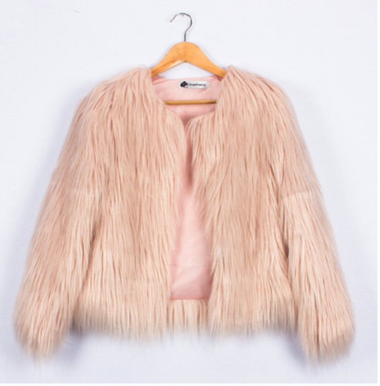 Ladies Fur Long Sleeve Fleece Coat