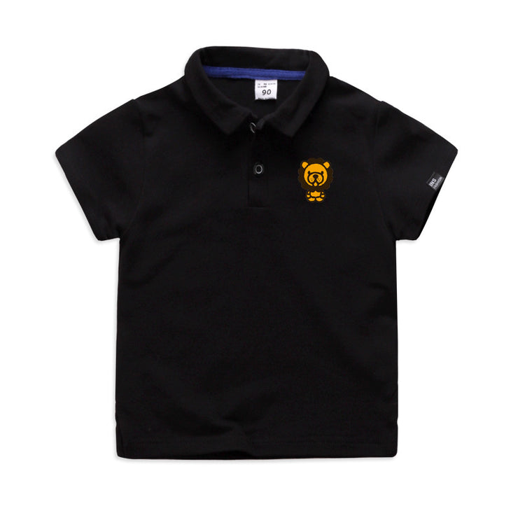 Children's Unisex Summer Elastic Cotton Solid Color Short Sleeve Cartoon Polo T-shirt
