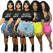 2021 Summer Street Wear Ladies PLUS Tassel Denim Shorts Casual Sexy Jean Shorts Women