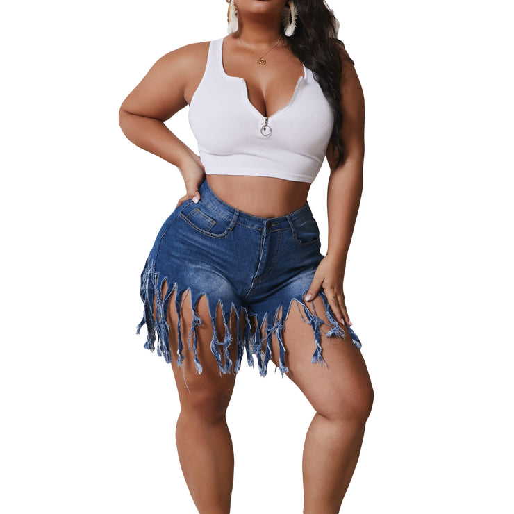 2021 Summer Street Wear Ladies PLUS Tassel Denim Shorts Casual Sexy Jean Shorts Women