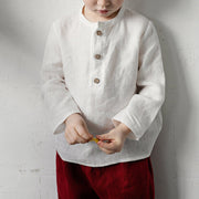 Boy Half-open Collar Long Sleeve Cotton Linen Shirt