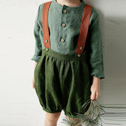 Boy Half-open Collar Long Sleeve Cotton Linen Shirt