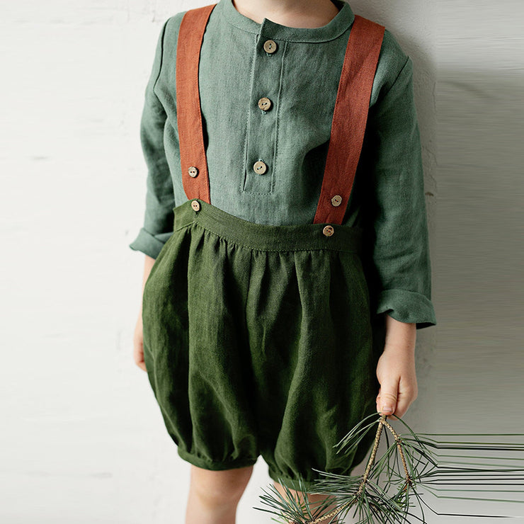 Boy Half-open Collar Long Sleeve Cotton Linen Shirt