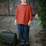 Boy Half-open Collar Long Sleeve Cotton Linen Shirt