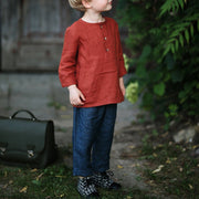 Boy Half-open Collar Long Sleeve Cotton Linen Shirt