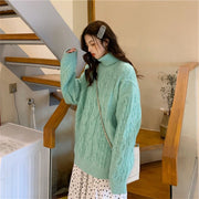 Women''s Wear Loose And Lazy Style Beige Thickened High Collar Chenille Twist Sweater